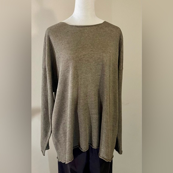 Eskandar Vintage Designer 100% Linen Long Sleeve Scoop Neck Pullover Sweater